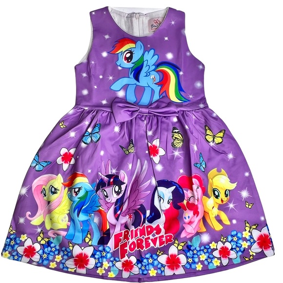 Purple My Little Pony Friends Forever A-Line Dress Rainbow Dash Unicorn bow tie - Picture 1 of 5